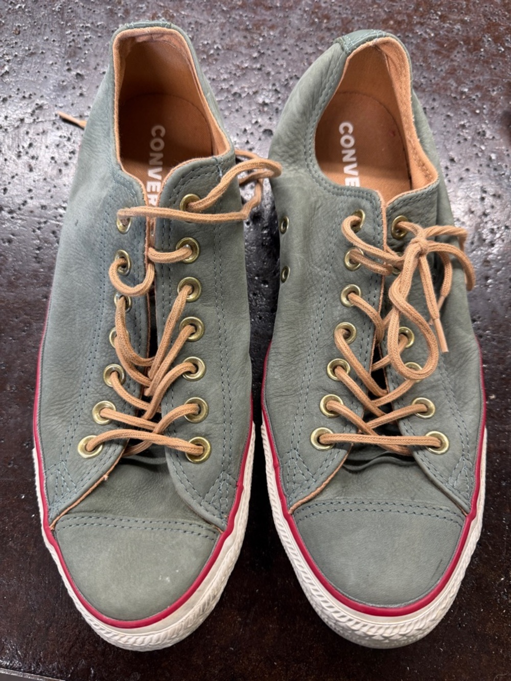 Converse Men’s Low-Top Sneakers in Olive with Tan Laces